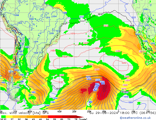 Max. wind snelheid GFS zo 29.09.2024 18 UTC