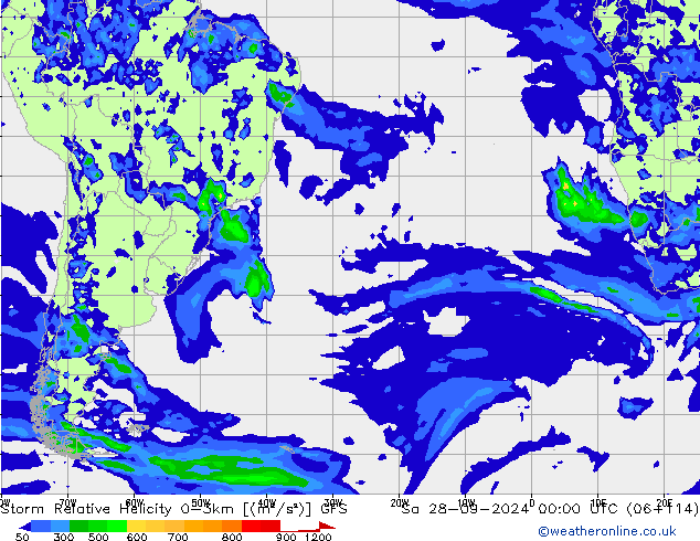 Storm Relative Helicity GFS Sa 28.09.2024 00 UTC