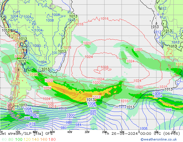 Corrente a getto GFS gio 26.09.2024 00 UTC