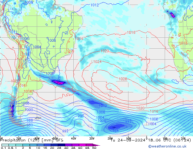 Yağış (12h) GFS Sa 24.09.2024 06 UTC