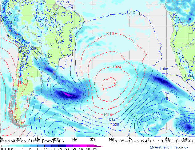 Precipitation (12h) GFS Sa 05.10.2024 18 UTC