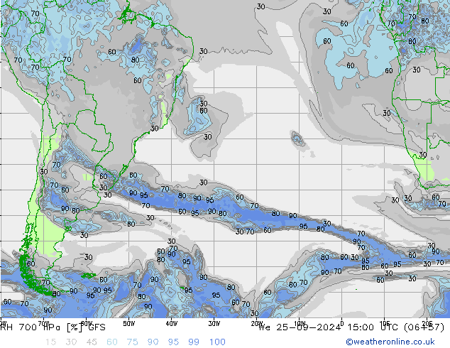 RH 700 гПа GFS ср 25.09.2024 15 UTC