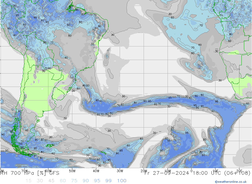 Humidité rel. 700 hPa GFS ven 27.09.2024 18 UTC