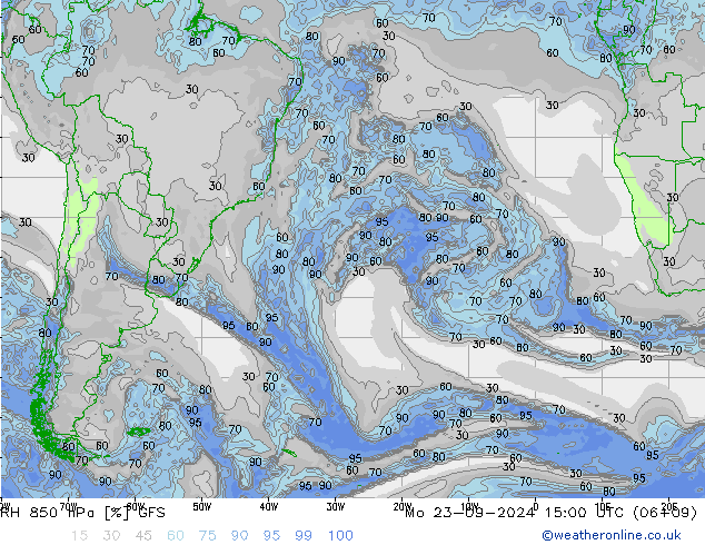 RH 850 hPa GFS pon. 23.09.2024 15 UTC