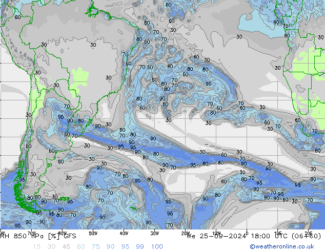 RH 850 hPa GFS  25.09.2024 18 UTC