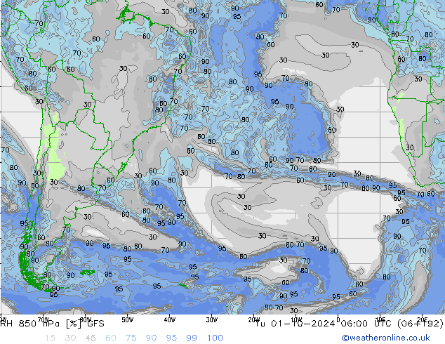 850 hPa Nispi Nem GFS Sa 01.10.2024 06 UTC