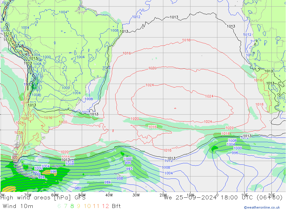 High wind areas GFS We 25.09.2024 18 UTC