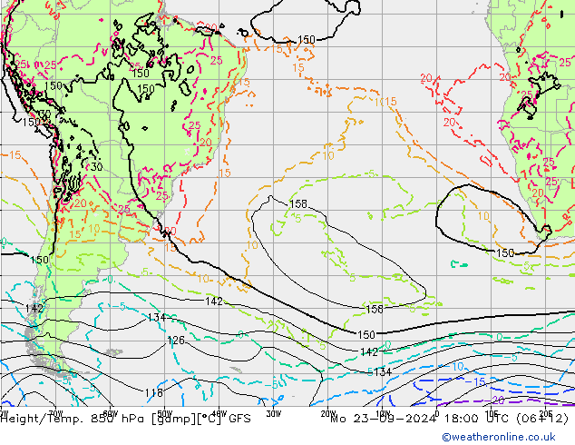 Height/Temp. 850 hPa GFS Mo 23.09.2024 18 UTC