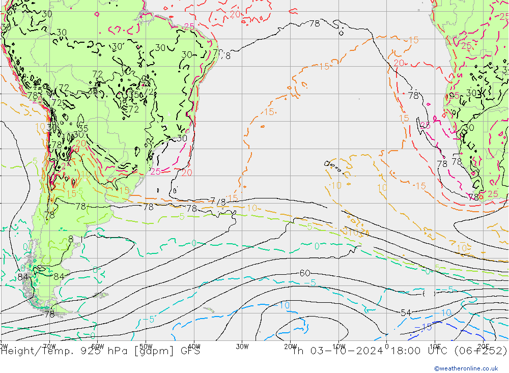 Height/Temp. 925 hPa GFS Qui 03.10.2024 18 UTC