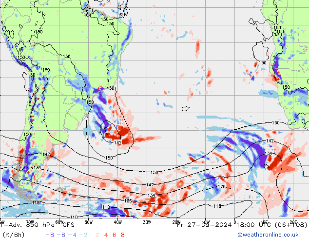 T-Adv. 850 hPa GFS Fr 27.09.2024 18 UTC