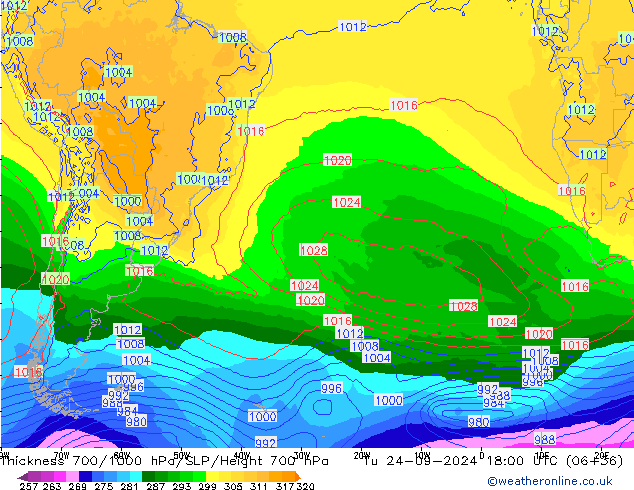 Thck 700-1000 hPa GFS Tu 24.09.2024 18 UTC