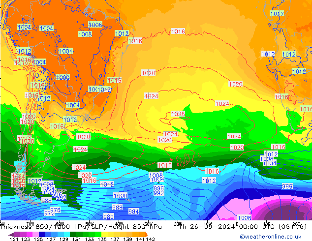 Thck 850-1000 hPa GFS gio 26.09.2024 00 UTC