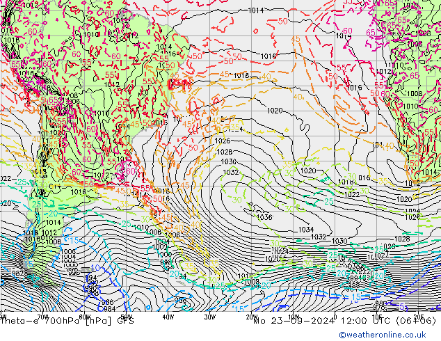 Theta-e 700hPa GFS Pzt 23.09.2024 12 UTC