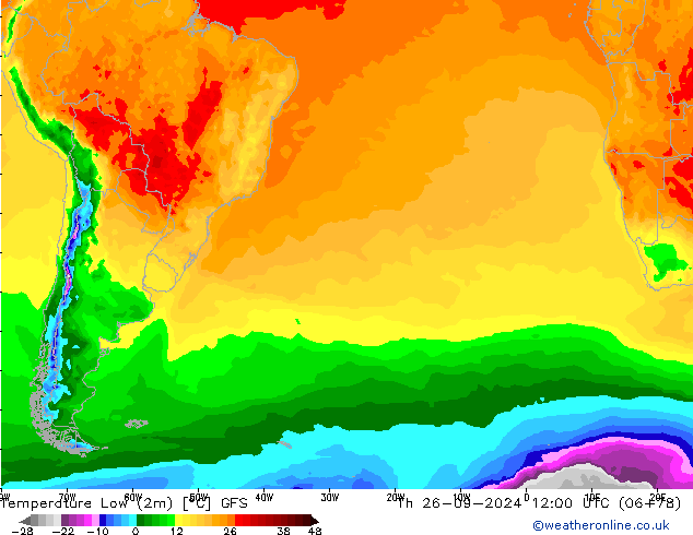 Temperature Low (2m) GFS Th 26.09.2024 12 UTC