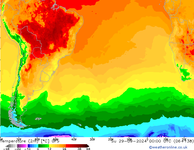 Temperature (2m) GFS Ne 29.09.2024 00 UTC