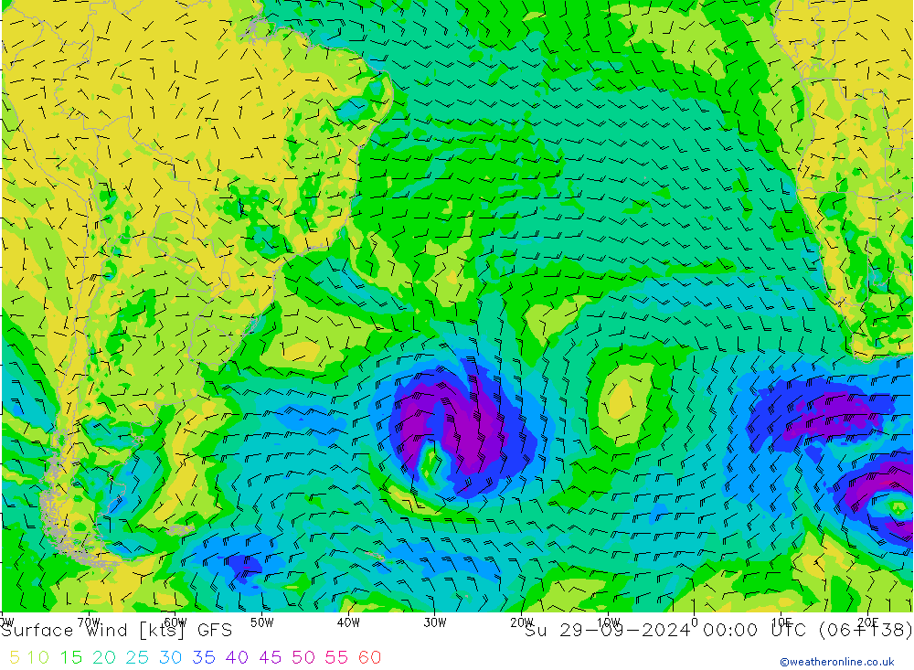 Vento 10 m GFS Dom 29.09.2024 00 UTC