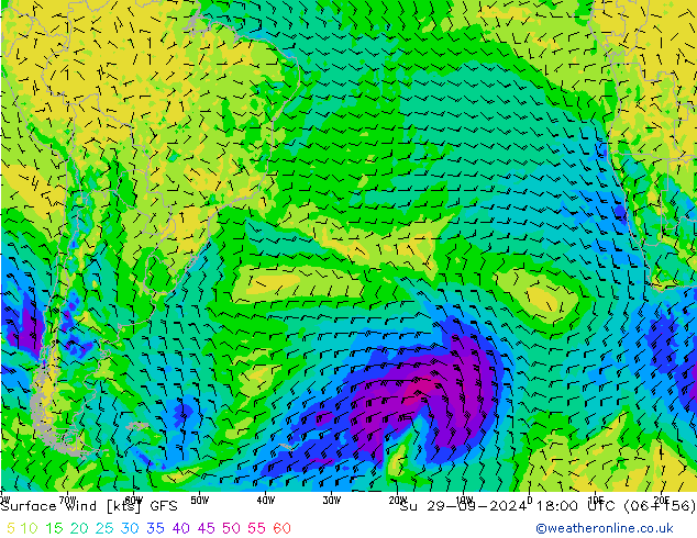 Surface wind GFS Su 29.09.2024 18 UTC