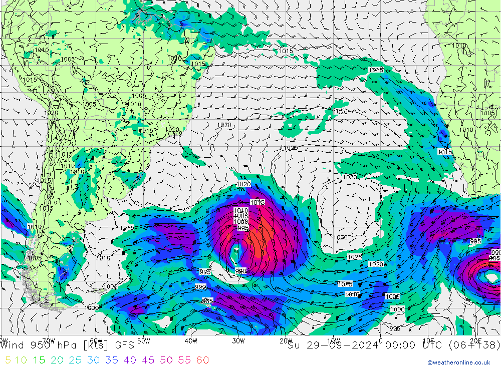 Vent 950 hPa GFS dim 29.09.2024 00 UTC