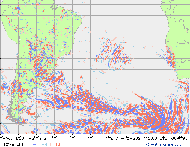 V-Adv. 850 гПа GFS вт 01.10.2024 12 UTC