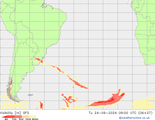 Visibility GFS Tu 24.09.2024 09 UTC