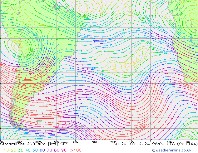 Streamlines 200 hPa GFS Su 29.09.2024 06 UTC