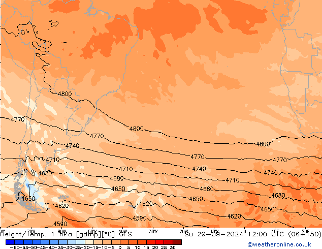 Géop./Temp. 1 hPa GFS dim 29.09.2024 12 UTC