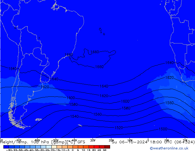 Hoogte/Temp. 100 hPa GFS zo 06.10.2024 18 UTC