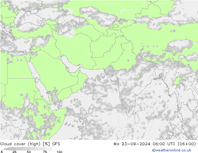 Cloud cover (high) GFS Mo 23.09.2024 06 UTC