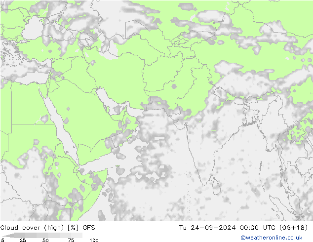 Cloud cover (high) GFS Tu 24.09.2024 00 UTC