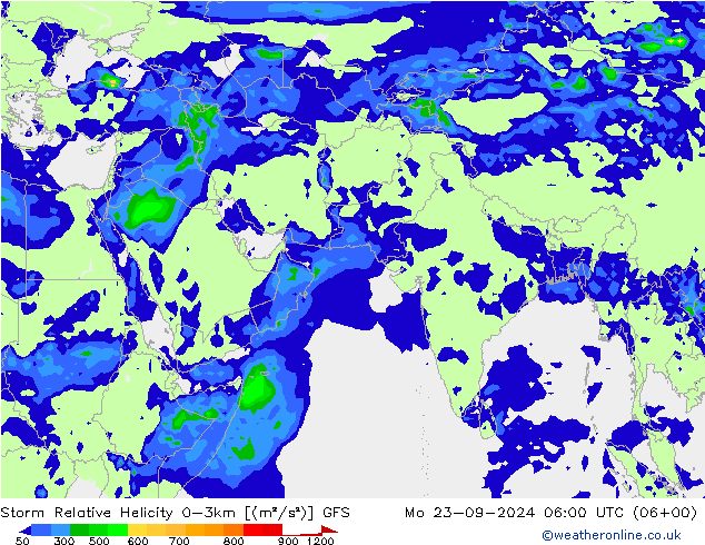 Storm Relative Helicity GFS lun 23.09.2024 06 UTC