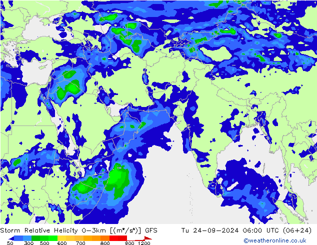 Storm Relative Helicity GFS wto. 24.09.2024 06 UTC