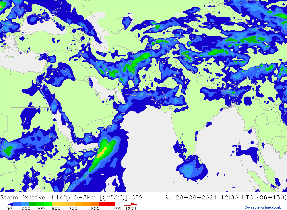 Storm Relative Helicity GFS Ne 29.09.2024 12 UTC