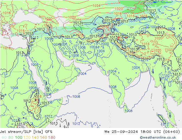 Jet stream GFS Qua 25.09.2024 18 UTC