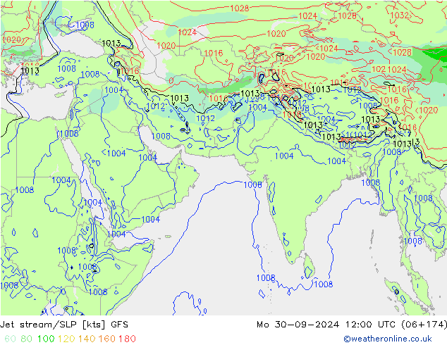 Jet stream/SLP GFS Mo 30.09.2024 12 UTC