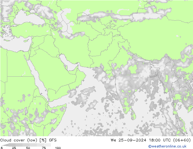 Cloud cover (low) GFS We 25.09.2024 18 UTC