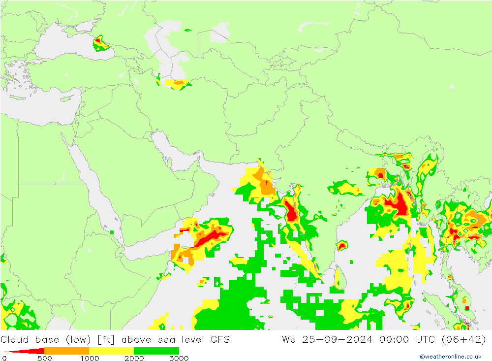 Cloud base (low) GFS We 25.09.2024 00 UTC