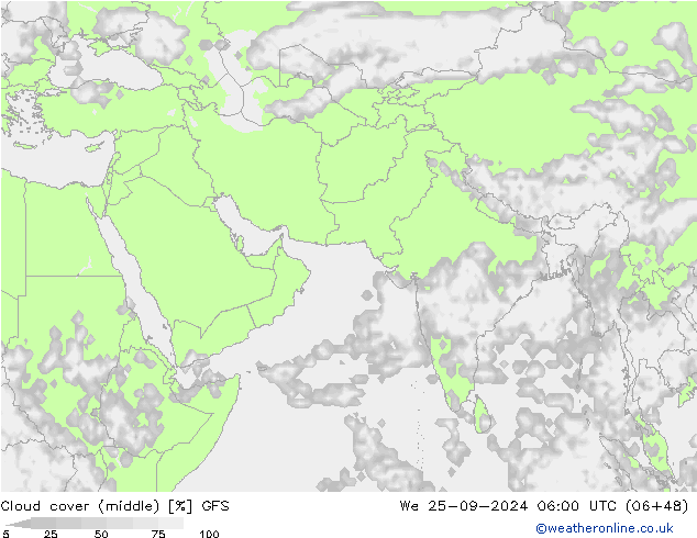 oblačnosti uprostřed GFS St 25.09.2024 06 UTC