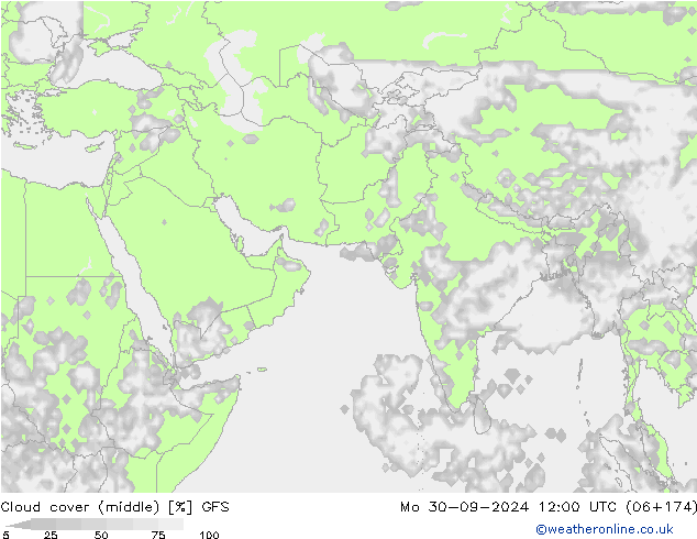 Cloud cover (middle) GFS Mo 30.09.2024 12 UTC