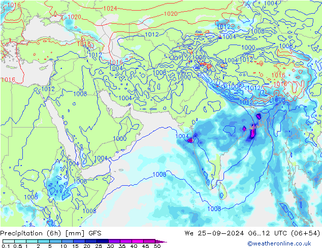 Precipitação (6h) GFS Qua 25.09.2024 12 UTC