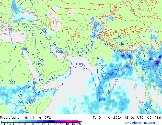 Precipitación (6h) GFS mar 01.10.2024 00 UTC