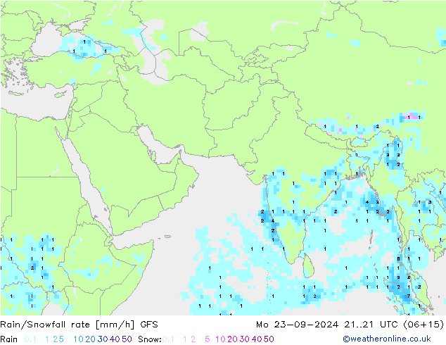 Rain/Snowfall rate GFS  23.09.2024 21 UTC