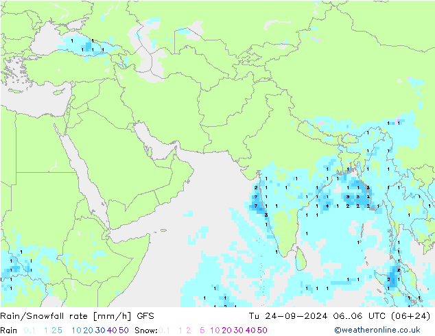 Rain/Snowfall rate GFS wto. 24.09.2024 06 UTC