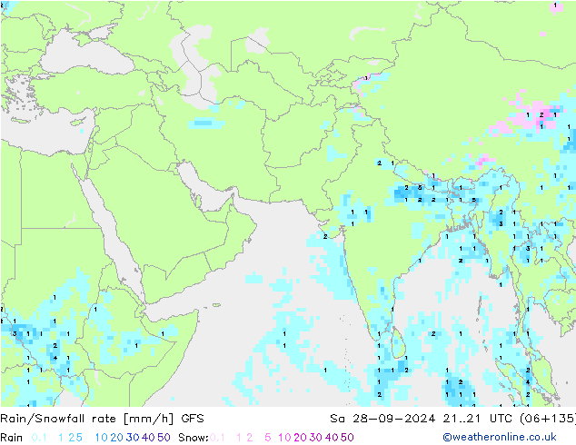 Rain/Snowfall rate GFS Sa 28.09.2024 21 UTC