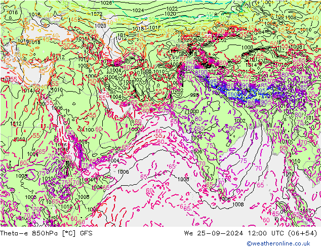 Theta-e 850hPa GFS St 25.09.2024 12 UTC