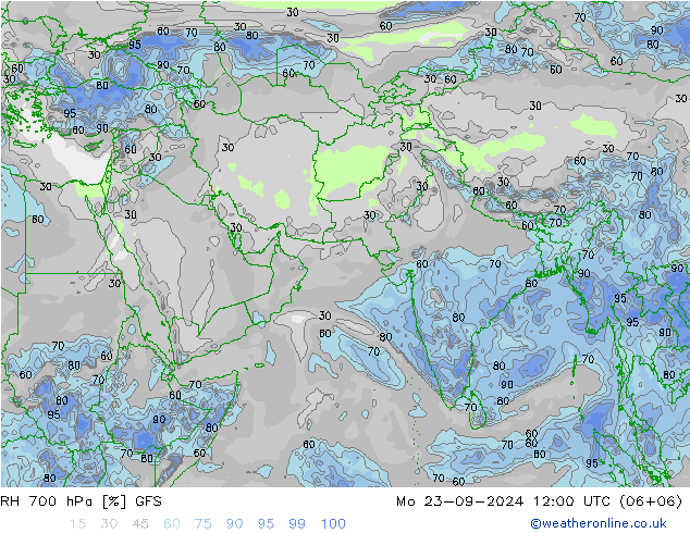 RH 700 hPa GFS Mo 23.09.2024 12 UTC