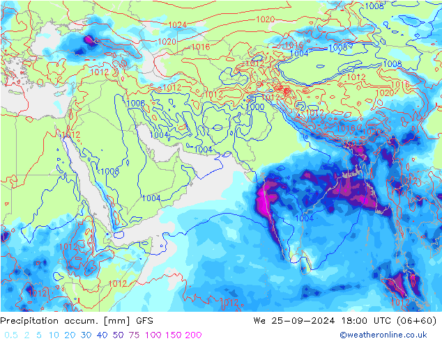 Precipitation accum. GFS  25.09.2024 18 UTC