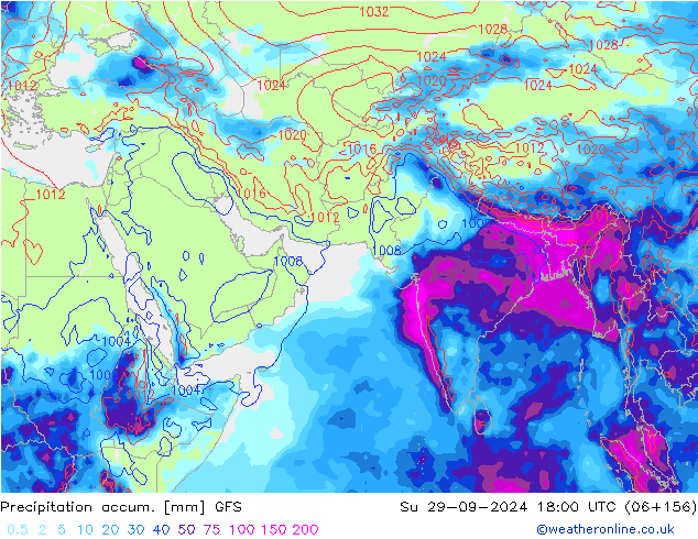 Totale neerslag GFS zo 29.09.2024 18 UTC