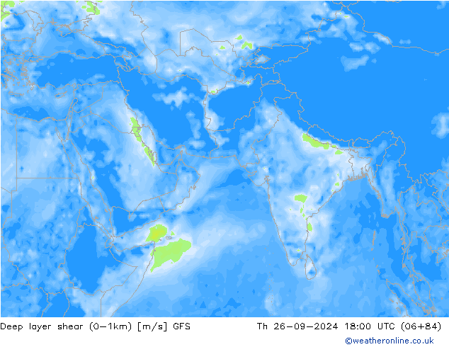 Deep layer shear (0-1km) GFS do 26.09.2024 18 UTC