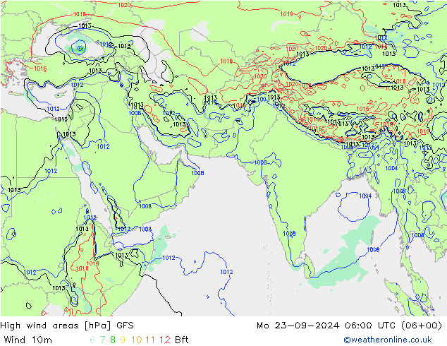 High wind areas GFS lun 23.09.2024 06 UTC