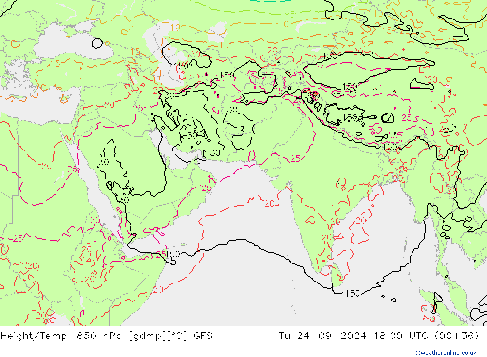 Z500/Rain (+SLP)/Z850 GFS  24.09.2024 18 UTC